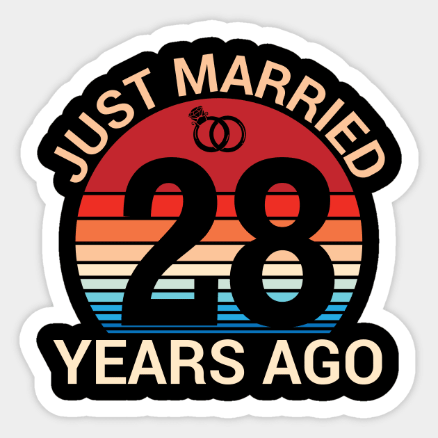 Just Married 28 Years Ago Husband Wife Married Anniversary Sticker by joandraelliot